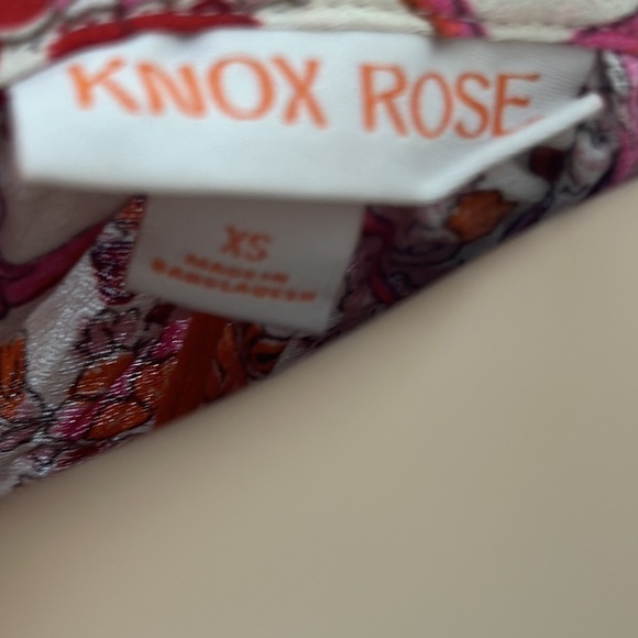 Knox Rose White Top Blouse Floral Pink Red Orange Flutter Sleeve - Picture 7 of 7
